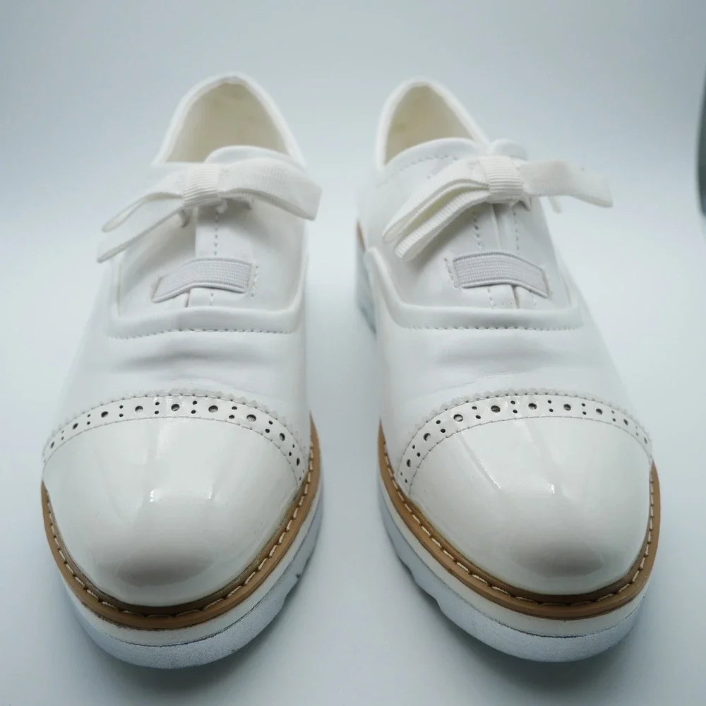 Glister Janice-06 Womens White Patent Cap Toe Platform Oxford Shoes Size 6